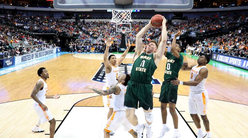 DALLAS, TX - MARCH 15: Loudon Love #11 of the Wright State Raiders with the ball against the Tennessee Volunteers in the first round of the 2018 NCAA Men’s Basketball Tournament at American Airlines Center on March 15, 2018 in Dallas, Texas. (Photo by Ronald Martinez/Getty Images)