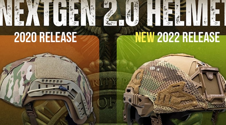 The Air Force Security Forces Center is rolling out the NextGen 2.0 helmet later this year with several improvements to include bolt-on accessory rails and night vision goggle mount, a chinstrap extender for gas mask use and more accessory mounting options. The effort is part of the center's "replace through attrition program" that builds on the functionality of the SF NExtGen 1.0 helmet released in 2020. U.S. AIR FORCE GRAPHIC/GREG HAND