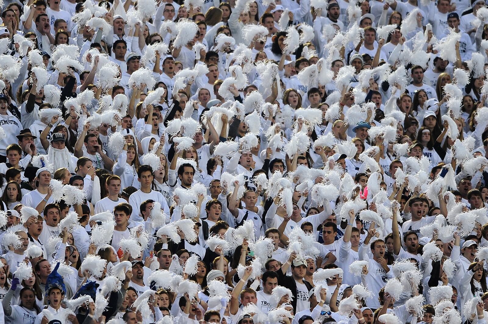 STATE COLLEGE, PA - OCTOBER 27: Penn State Nittany Lions fans cheer during a "White Out" game against the Ohio State Buckeyes at Beaver Stadium on October 27, 2012 in State College, Pennsylvania. The Ohio State Buckeyes won, 35-23. (Photo by Patrick Smith/Getty Images)