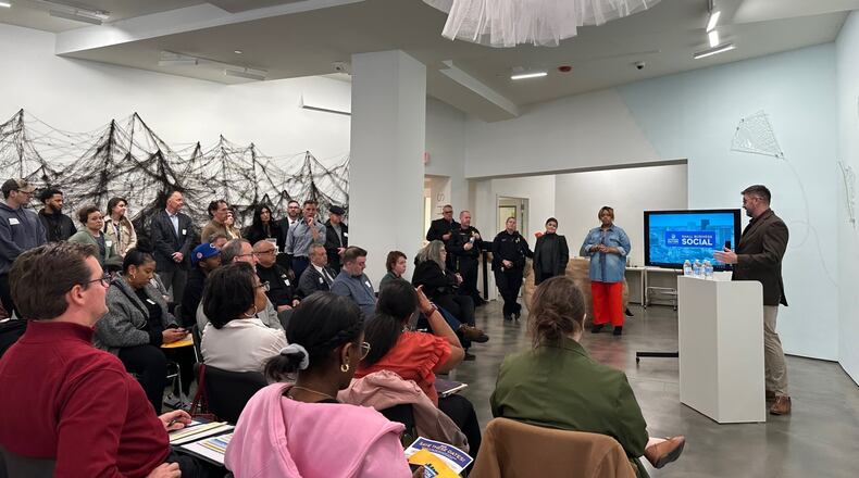 Jason Galanes, chief of staff for Rep. Mike Turner, gave a presentation at a Small Business Social Q&A event hosted by the Downtown Dayton Partnership on Thursday, March 20 ahead of the May NATO Parliamentary Assembly.