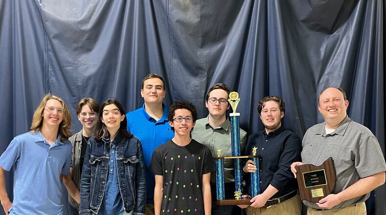 From left to right, Nathan Haley, Ave Rieger, Bridget Scranton, Ryan Fitzgerald, Russell Dillak, Ethan Kral, Adam Williams, Coach Jones. CONTRIBUTED