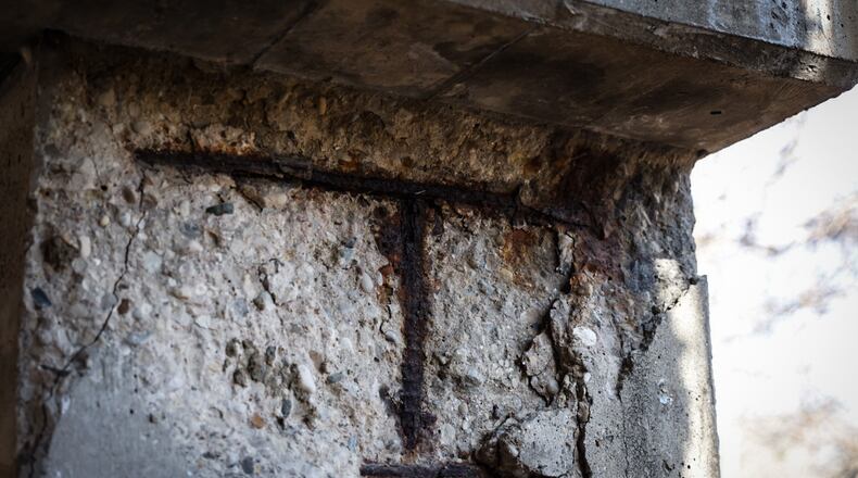 The Lamme Road bridge over Holes Creek in Miami Twp. was crumbling until its replacement in 2023. JIM NOELKER/STAFF