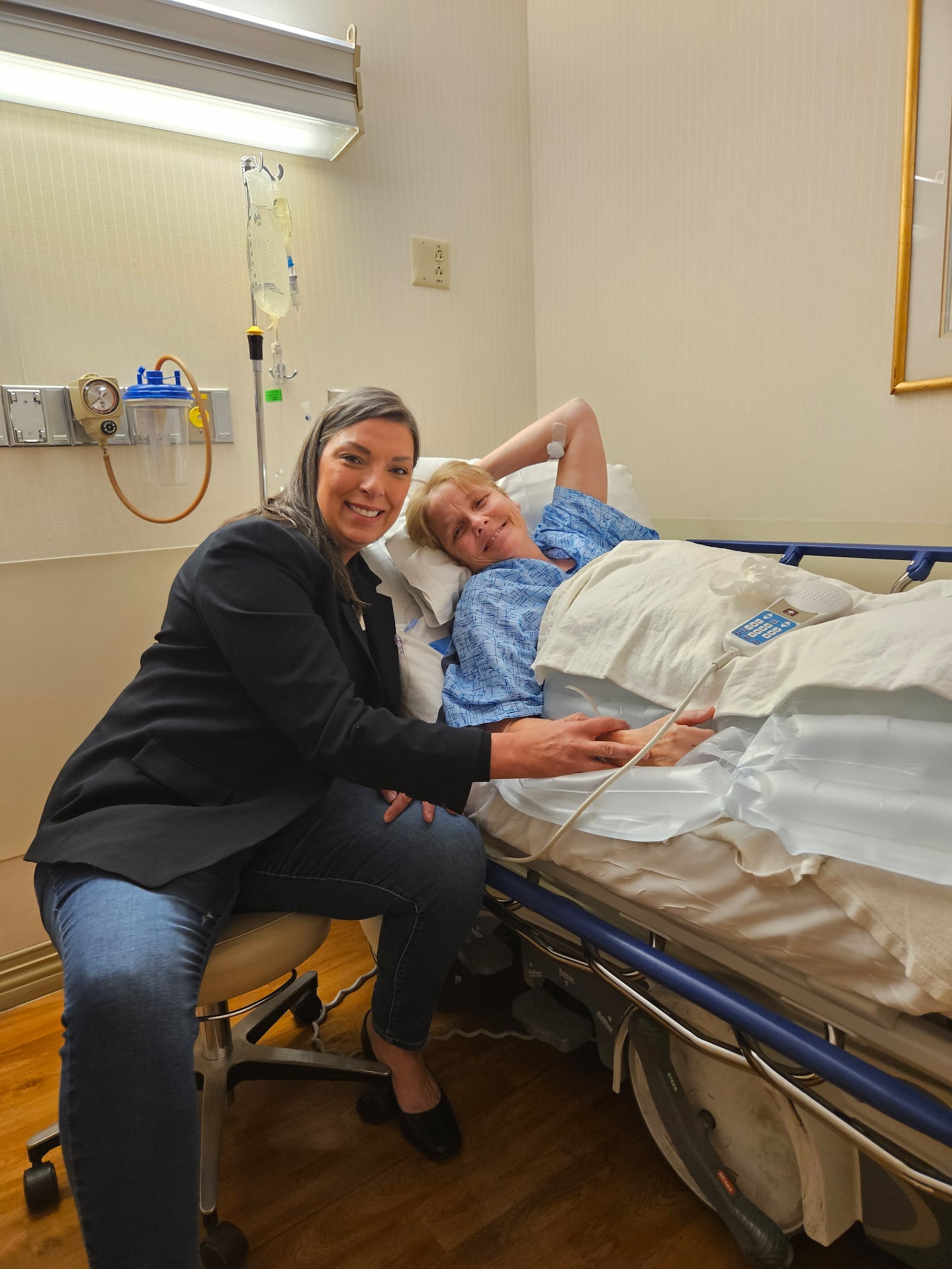Julie Michael (right) with her friend, Tiffany Thompson. Michael was diagnosed with both breast cancer and abdominal mesothelioma in 2024. She underwent surgeries and treatments for both cancers last year. CONTRIBUTED