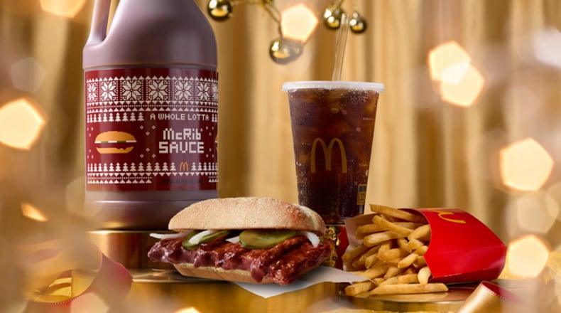 The McRib is coming back to McDonald’s restaurants in the Dayton region on Dec. 3 for a limited time. CONTRIBUTED PHOTO