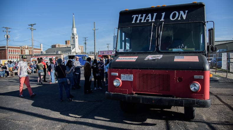The Yellow Cab hosted its second food truck rally of the season on Friday, April 20, 2018. The food trucks featured for this rally were: El Meson, Smokinbeebeeq, Greek Street Food Truck, Son of a Biscuit, Cupzilla-Korean BBQ, Thai1On, Harvest Mobile Cuisine, Just Jerks Ena’s, ~Nacho Pig~ and The Wicked ‘Wich of Dayton. PHOTO / TOM GILLIAM PHOTOGRAPHY