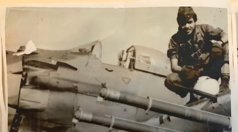 Pilot Ba Nguyen on the wing of his A-1 Skyraider that’s loaded with long fuse Mk 82 missiles. Based at Bien Hoa Air Base, he flew some 1,500 combat missions for the Republic of Vietnam Air Force (RVNAF). (Contributed Photo)