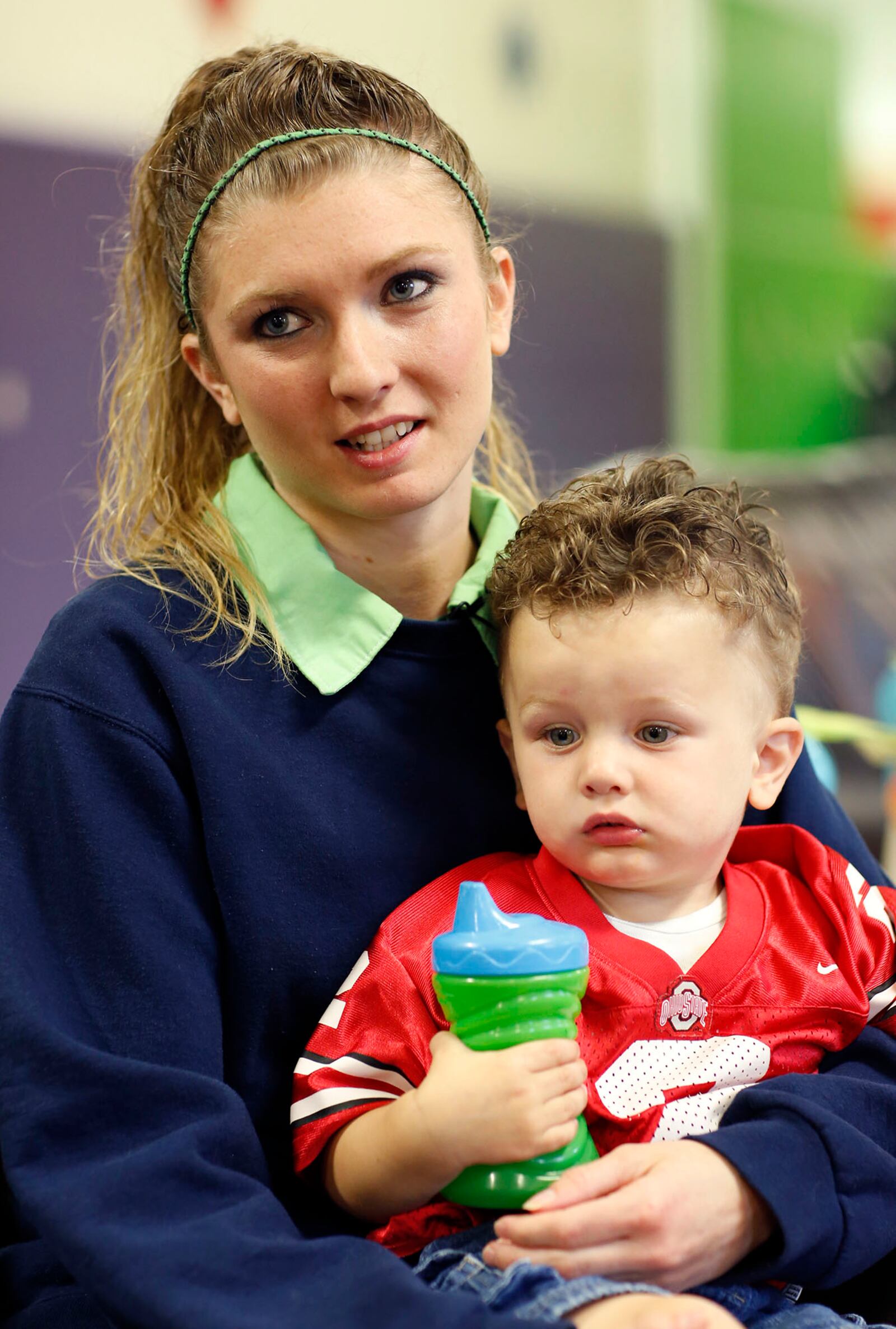  This mother, in her early 20s , is an inmate who lives with her 22-month old son at the Ohio Reformatory for Women, which has the state's only prison nursery program allowing the babies of incarcerated women to stay with their mothers from birth to 36 months.  Participant moms must meet strict requirements to be included in the program and the maximum capacity is 24 inmates.   TY GREENLEES / STAFF