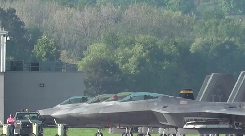 Aircraft from Eglin Air Force Base, Fla., and Tyndall Air Force Base, Fla., land at Wright-Patterson Air Force Base, Ohio, for safe haven, Oct. 9, 2018. Planes from east coast bases took safe haven at Wright-Patterson AFB as Hurricane Michael threatened their home station. (U.S. Air Force photo by A1C Emiliy Woodring)