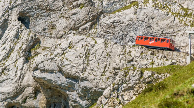 The Mt. Pilatus Railway is the steepest cogwheel railway in the world, with a gradient of up to 48 percent. (Dreamstime)