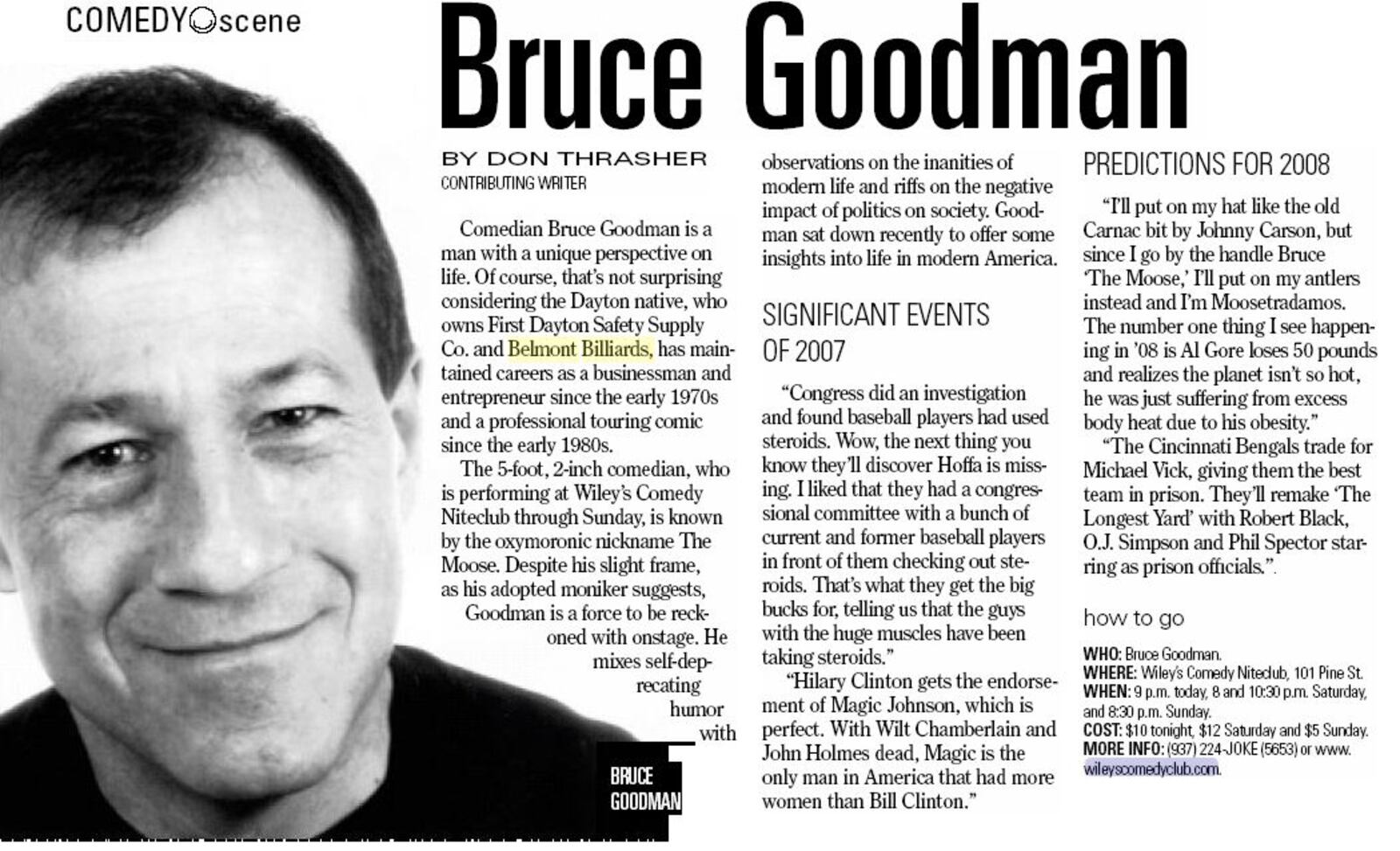 2008 Dayton Daily News article about Belmont Billards owner Bruce Goodman.