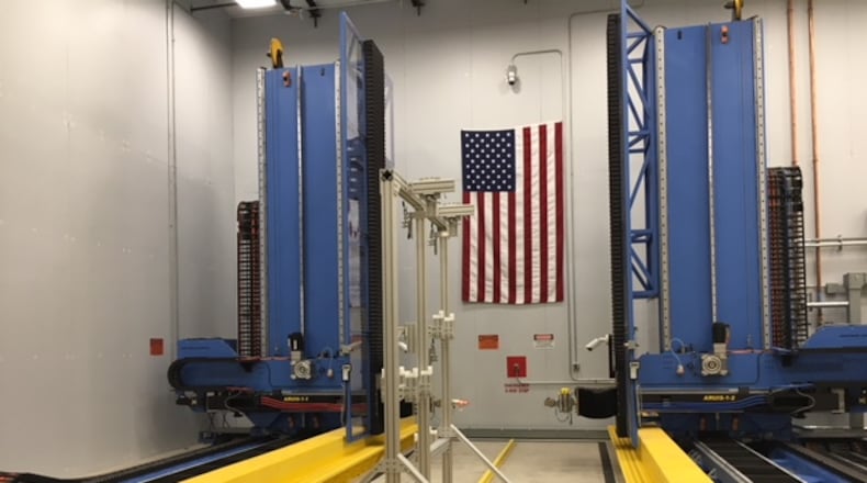 A state-of-the-art automated radiographic and ultrasonic inspection system, part of Northrop Grumman’s expanded manufacturing plant in Beavercreek. THOMAS GNAU/STAFF