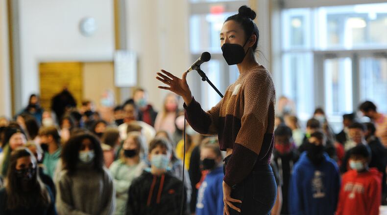 The Coy Middle School choir welcomed Stephanie Jae Park, Tuesday Feb. 1, 2022. Park plays the role of Eliza in the touring cast of Hamilton, led students in a vocal masterclass, performed Eliza's rendition of 'Helpless,' and had a Q&A with students. MARSHALL GORBY\STAFF