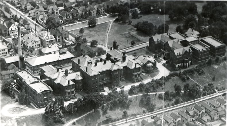 An aerial view of Miami Valley Hospital photographed in 1923. According to the hospital, in the 1920's and 1930's it became nationally recognized for advancements in medical research. PHOTO COURTESY OF MIAMI VALLEY HOSPITAL