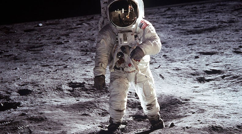 This NASA photo shows Astronaut Buzz Aldrin, lunar module pilot, as he walks on the surface of the Moon near the leg of the Lunar Module “Eagle” during the Apollo 11 extravehicular activity on July 20, 1969. (NASA photo)