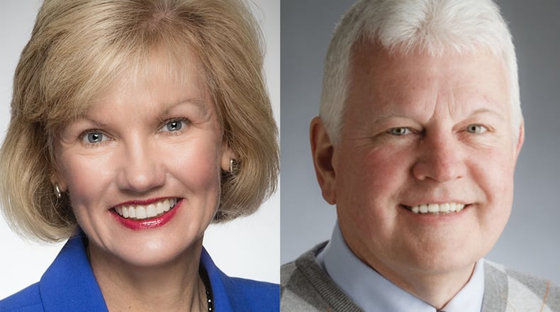 Miami Conservancy District General Manager Janet Bly, left, and Kurt Rinehart, chief engineer emeritus, are retiring from the region's flood prevention system. SUBMITTED