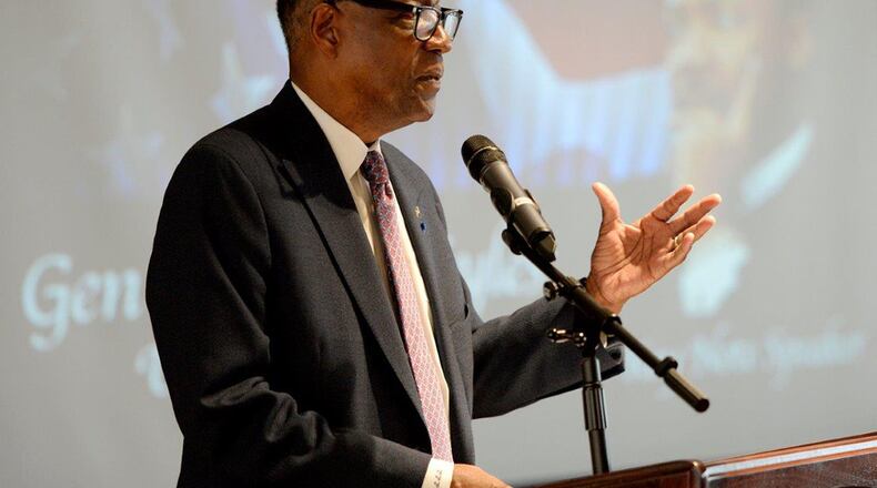 Retired Gen. Lester Lyles, former commander of Air Force Materiel Command, serves as the keynote speaker at the Dr. Martin Luther King Jr. Humanitarian Awards Luncheon Jan. 21 at Wright-Patterson Air Force Base. (U.S. Air Force photos/Ty Greenlees)