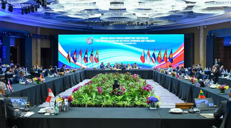 ASEAN Foreign Ministers' meeting convenes Monday, Dec. 22, 2025 in Kuala Lumpur, Malaysia to resume ceasefire talks after deadly border clashes between Thailand and Cambodia. (Thai MFA via AP)