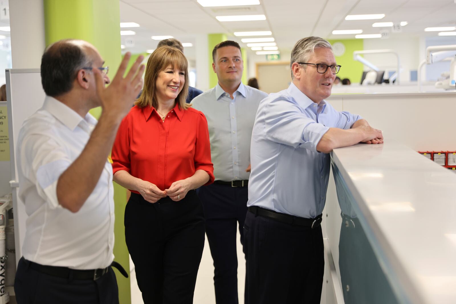 Britain's Prime Minister Keir Starmer, right, Chancellor Rachel Reeves and Health Secretary Wes Streeting during a visit to the Sir Ludwig Guttman Health & Wellbeing Centre in east London, Thursday, July 3, 2025. (Jack Hill/Pool Photo via AP)