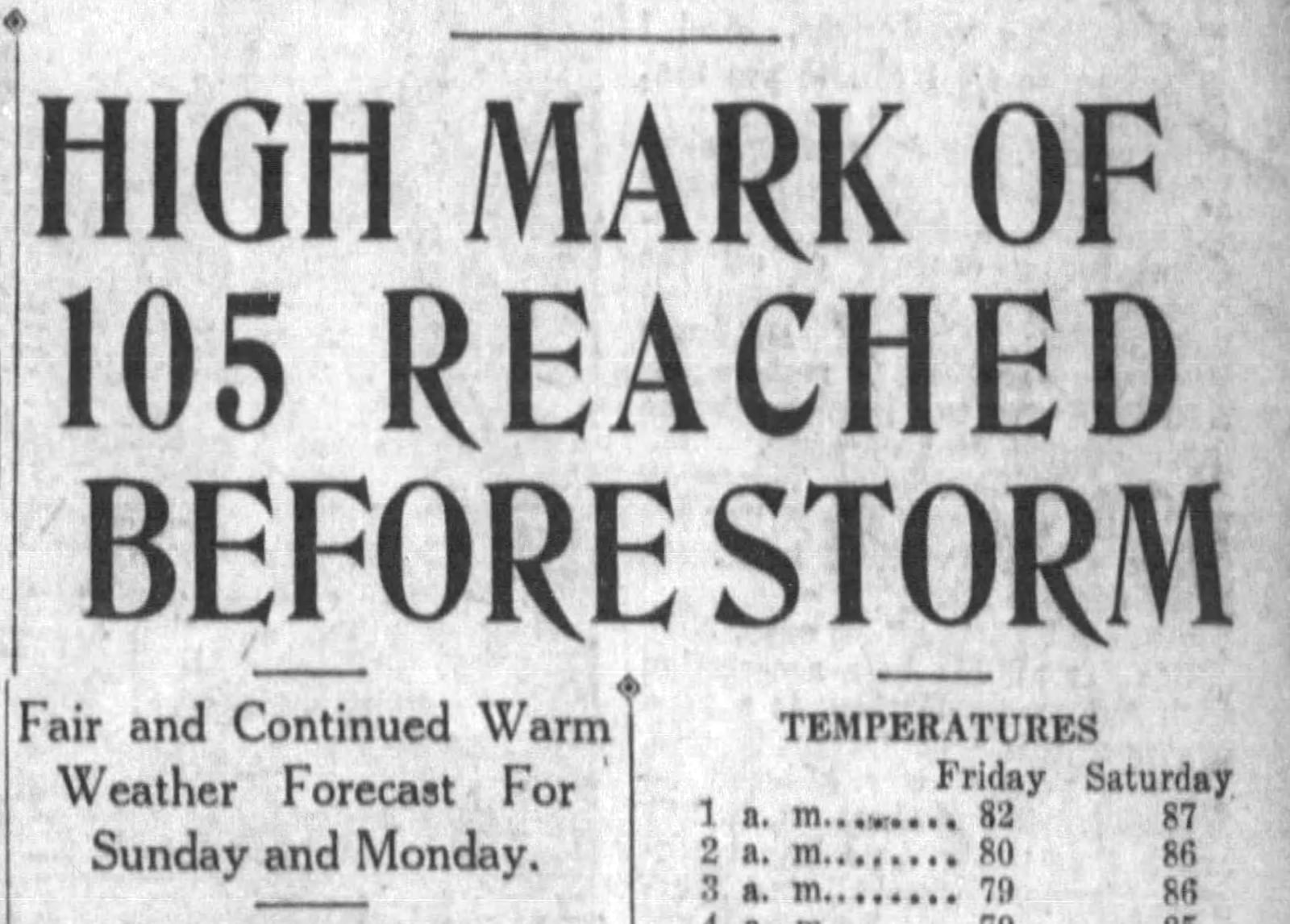 According to the Sunday, July 22, 1934 Dayton Daily News, the day prior was ""a record smashing 105 degrees at 4 p.m." DAYTON DAILY NEWS ARCHIVES