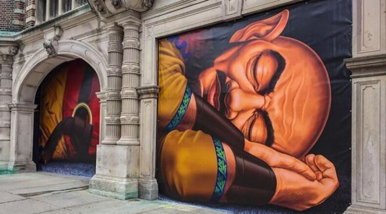 Close-up of the sleeping giant art installation at the Dayton Arcade PHOTO / TOM GILLIAM PHOTOGRAPHY