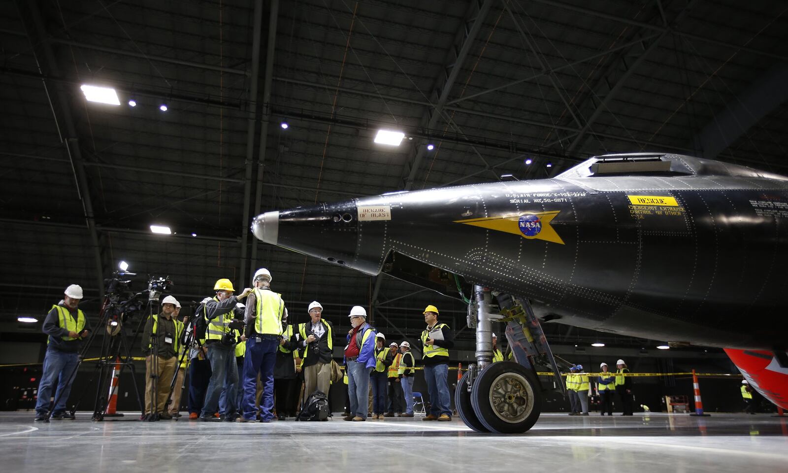 The National Museum of the U.S. Air Force lead a media tour of its fourth building on Friday before adding the first aircraft, a North American X-15A-2, to the cavernous hangar. Retired NASA Astronaut Joe Engle, the only living X-15 pilot, attended the event and talked about flying the experimental rocket plane. TY GREENLEES / STAFF