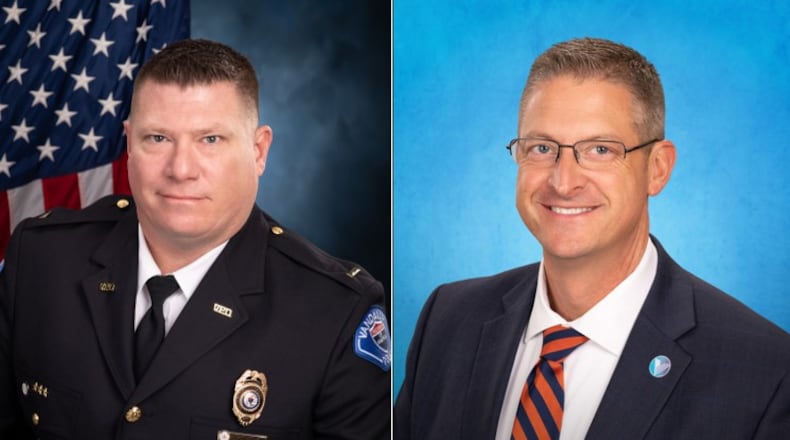 Incoming Vandalia Police Chief Brandon Sucher, left, will replace former Chief Kurt Althouse, right, who now serves as the city manager. CONTRIBUTED