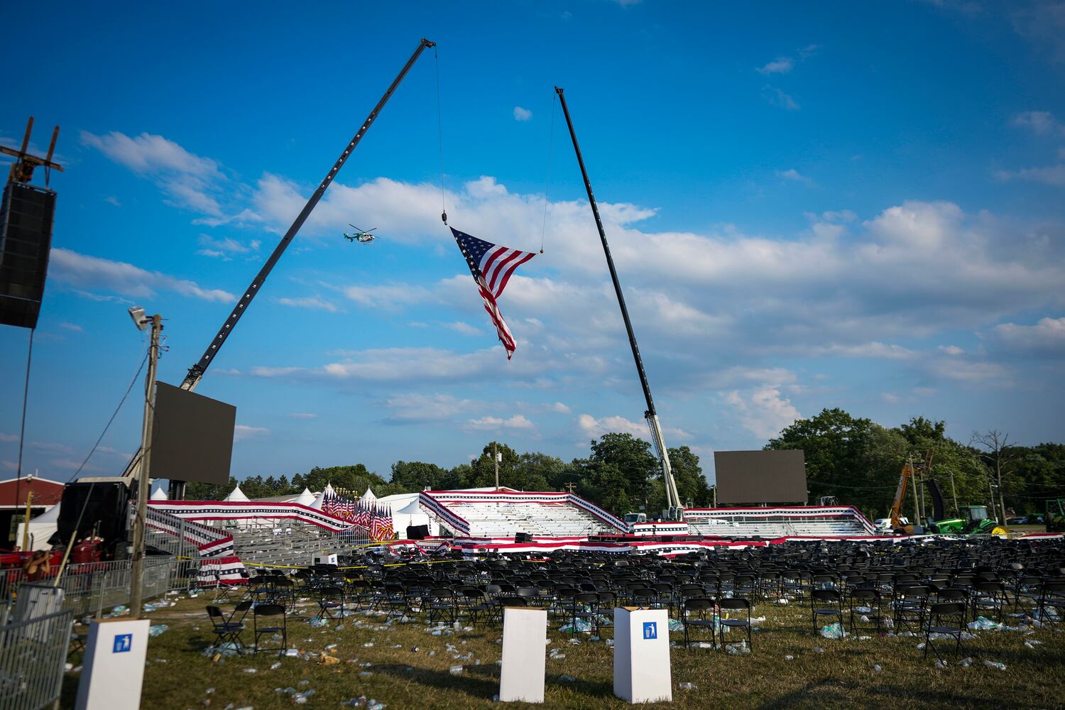 The scene after Donald J. Trump’s rally had been cleared out after the assassination attempt in Butler, Pa., Saturday, July 13, 2024. (Doug Mills/The New York Times)