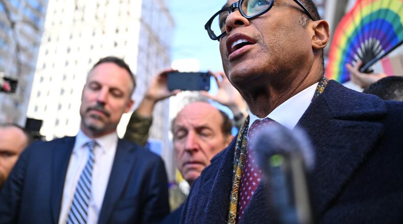 Journalist Don Lemon speaks to the media outside the U.S. District Courthouse in St. Paul, Minn., Friday, Feb. 13, 2026. (AP Photo/Tom Baker)
