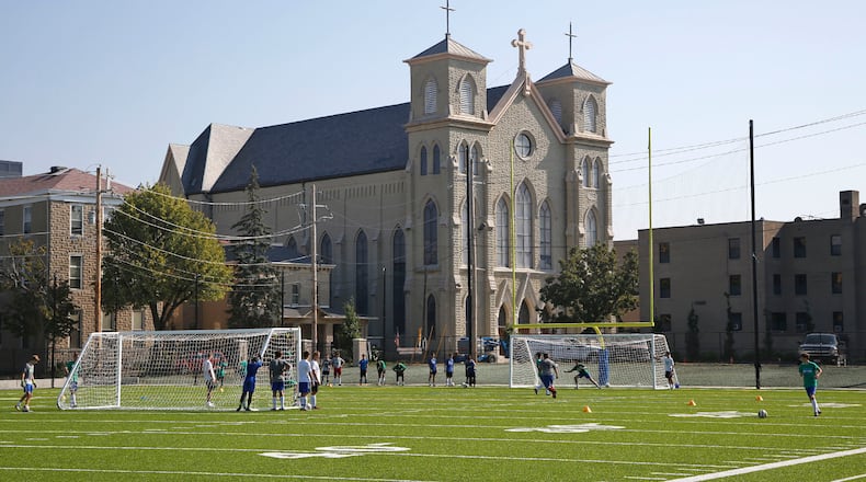 The Chaminade Julienne soccer team practices on the school's Eagle Field next to Roger Glass Stadium. Hundreds of CJ students attend the school with the benefit of EdChoice vouchers from the state.  FILE PHOTO