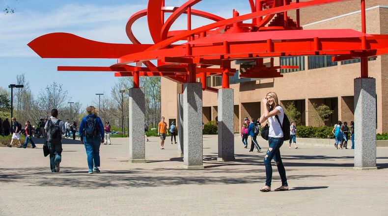 FILE: Students on campus at Wright State University