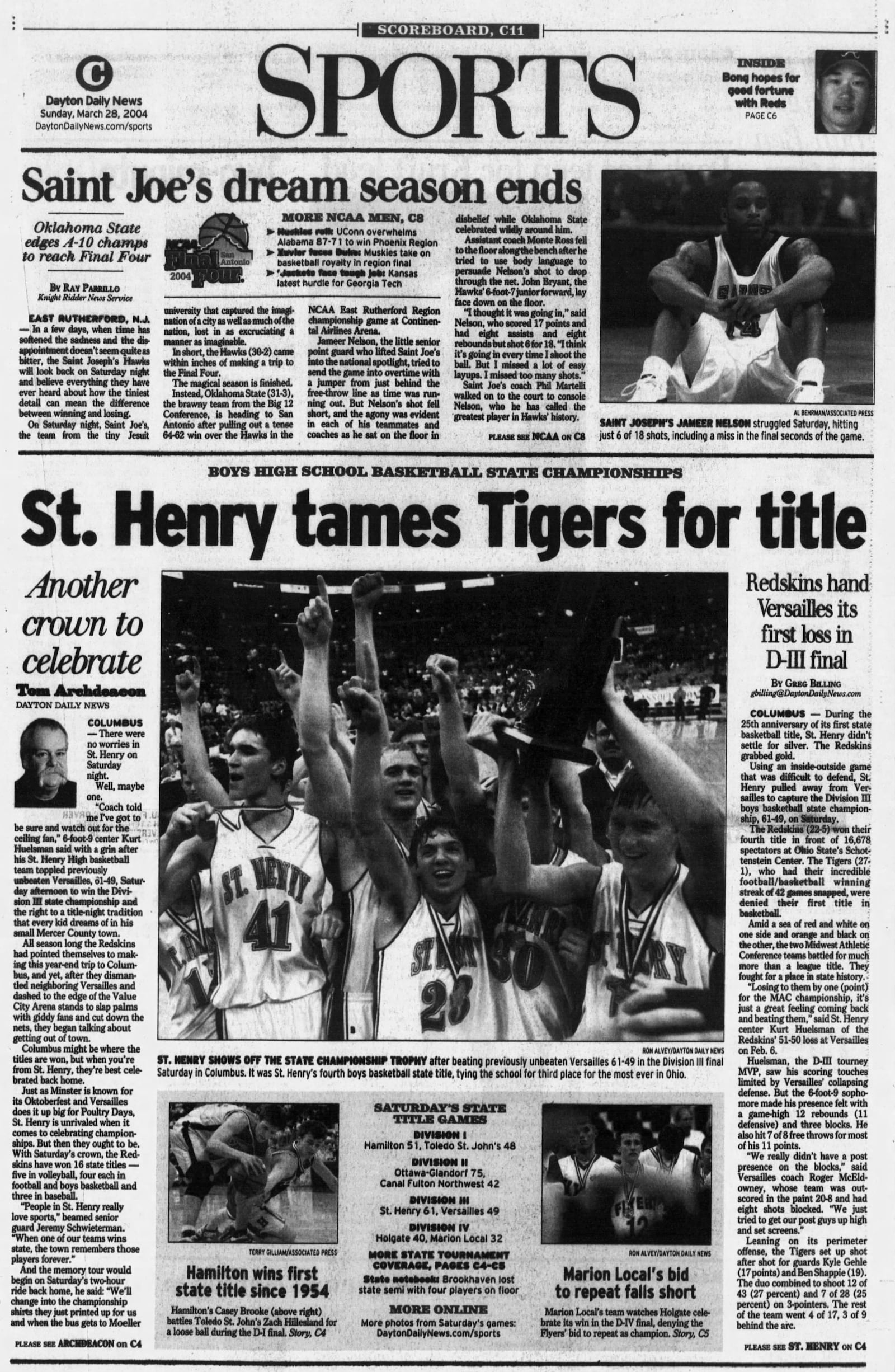 The sports cover of the Sunday, March 28, 2004 edition of the Dayton Daily News. FILE PHOTO