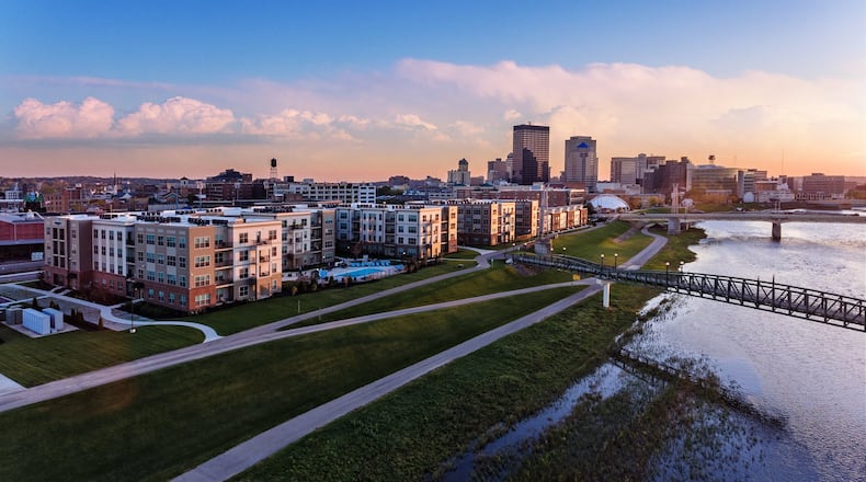 Woodard Development’s Water Street District project in downtown Dayton is located near the convergence of the Great Miami River and the Mad River.