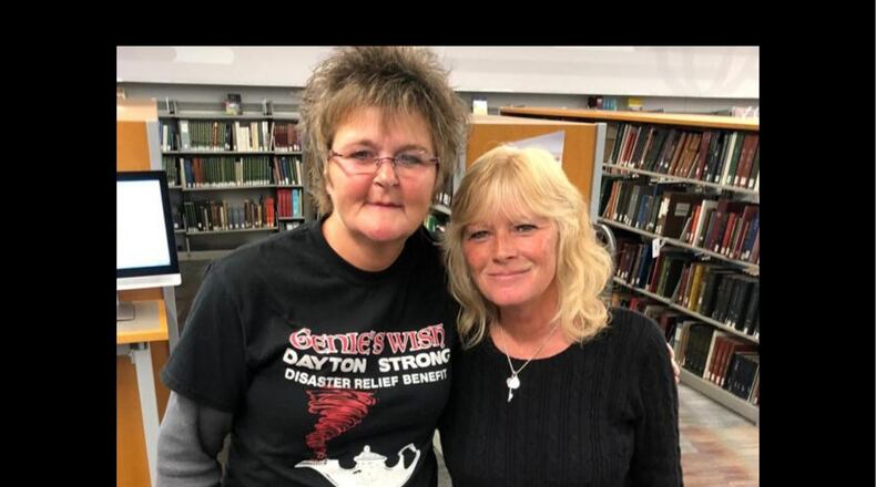Dayton area resident shared stories of survival as part of the Dayton Strong Storytelling Sessions recorded at the Dayton Metro Library.  Debbie Downey and Angela LeBlanc of Genie's Wish are pictured. They discussed why they helped others are started a non-profit  following the Memorial Day Tornadoes.