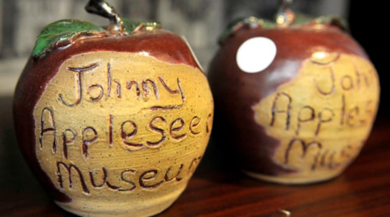 Items at the Johnny Appleseed Society Educational Center and Museum at hstoric Bailey Hall, on the campus of Urbana University.
