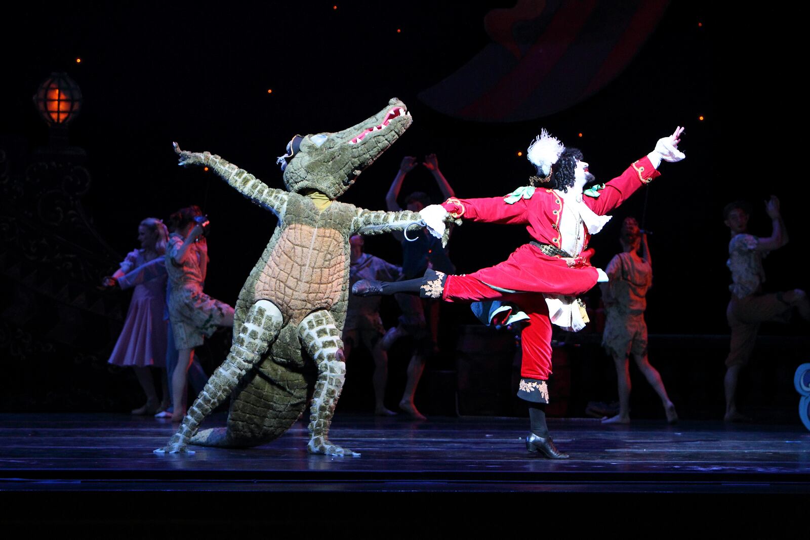 TickTock the Crocodile and Captain Hook in Dayton Ballet's "Peter Pan," slated April 21-23 at the Schuster Center. CONTRIBUTED