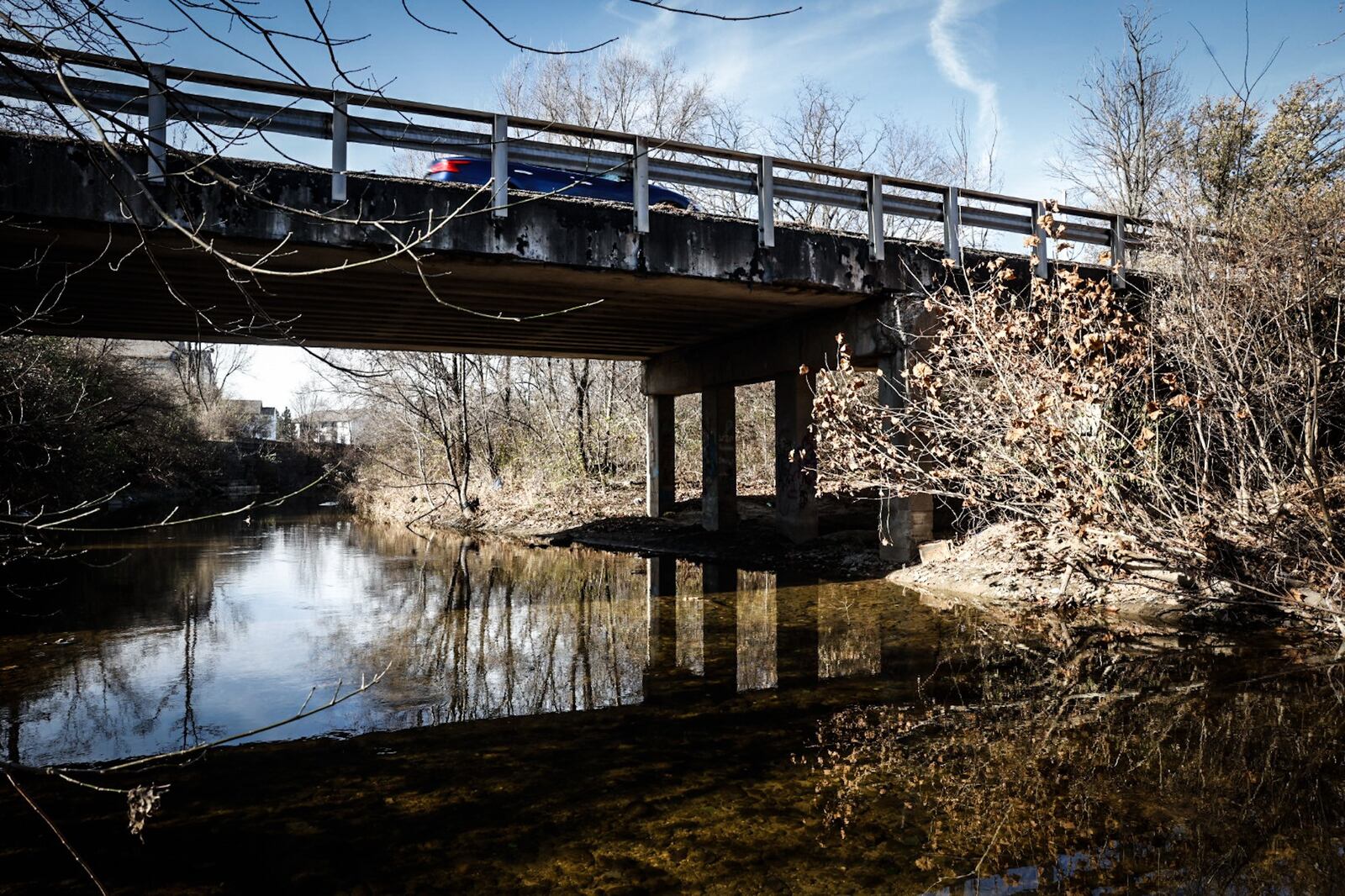 Lamme Road crosses Holes Creek north of Alex Bell Road and the bridge is scheduled to be replaced the Spring of 2023. JIM NOELKER/STAFF
