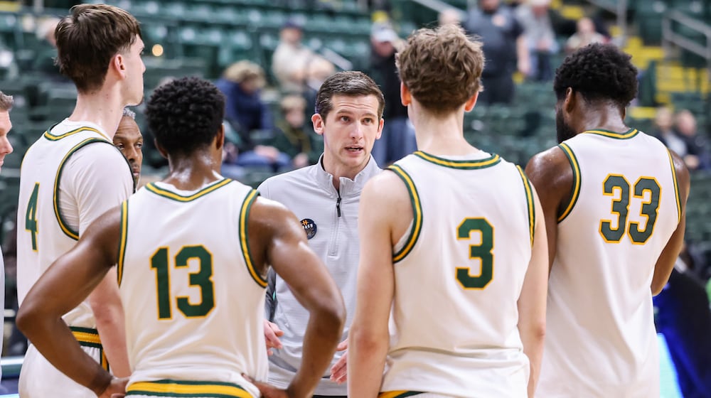 Wright State coach Clint Sargent talks to players during a timeout late in the second half of a 77-74 loss to Detroit Mercy on Thursday, Feb. 12 at Ervin J. Nutter Center in Fairborn. Sargent said the Raiders need to be more consistent in order to hold onto first place in Horizon League standings over the last two weeks of regular season. BRYANT BILLING / STAFF