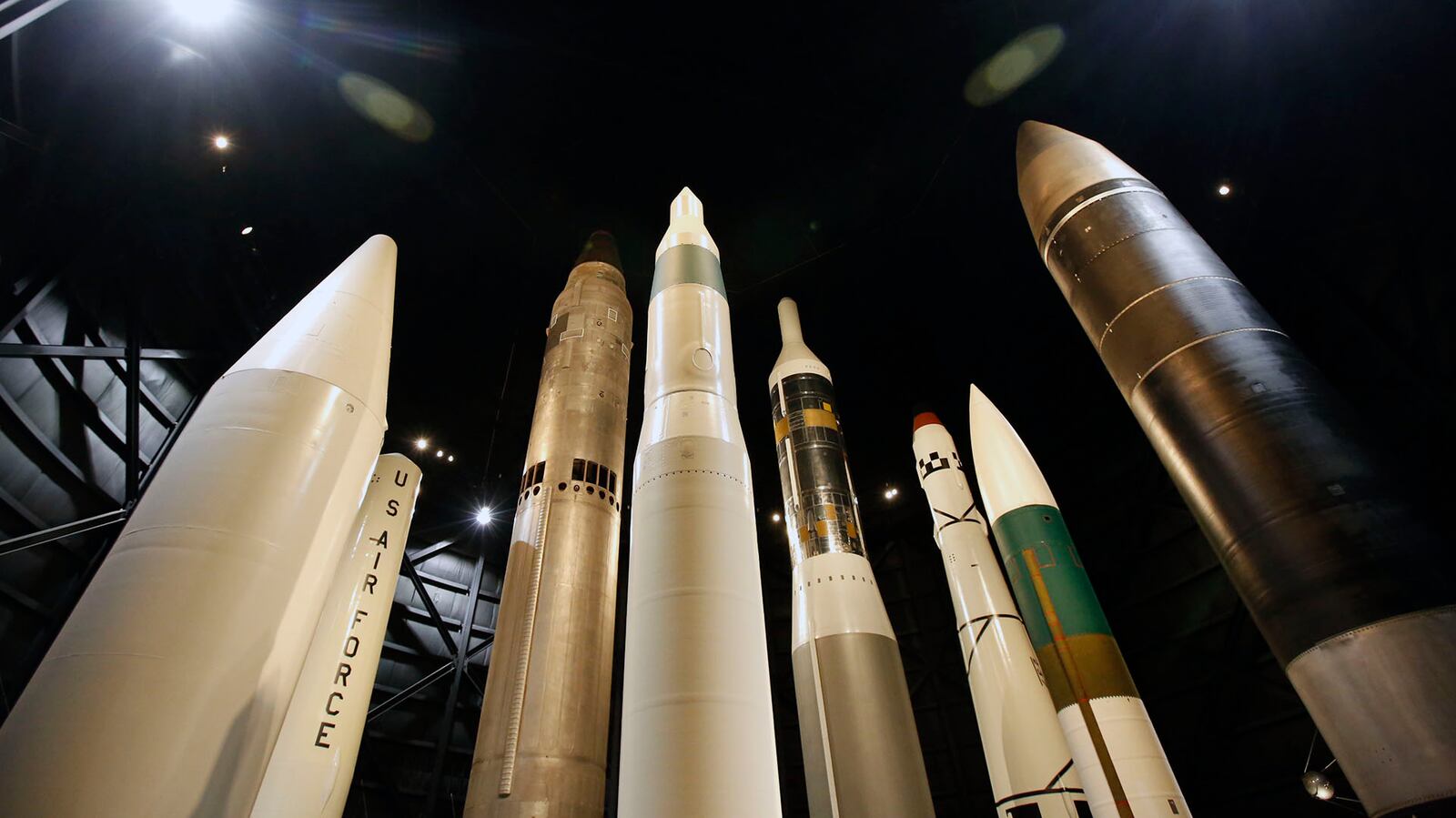 The Missile Gallery silo stands 140-feet tall between the Cold War Gallery and the Space Gallery and contains eight tall examples of ballistic missile history in the U.S. Air Force.  With names like Thor, Jupiter, Titan, Minuteman and Peacekeeper, the projection of strength and brinksmanship in the Cold War can be found.     TY GREENLEES / STAFF