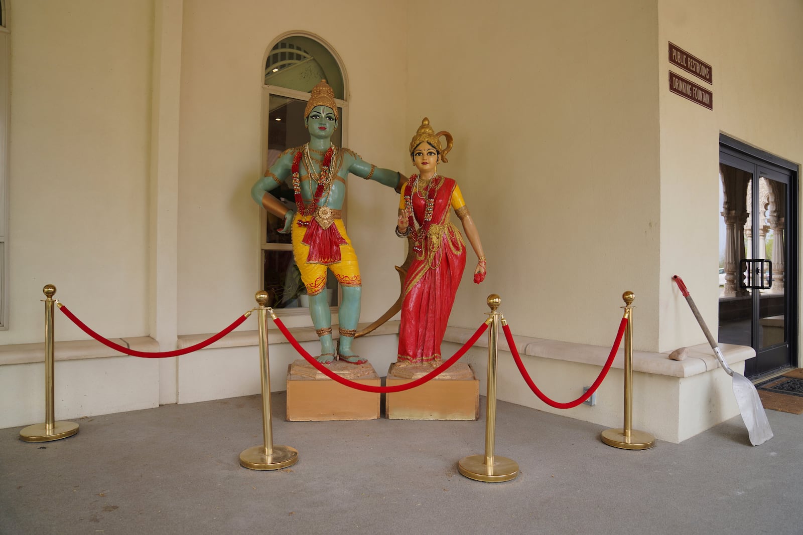 Statues of the deities Krishna and his consort, Radha outside of the Shri Shri Radha Krishna Temple in Spanish Fork, Utah, on Friday, April 25, 2025. (AP Photo/Jessie Wardarski)