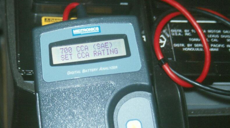 A small handheld tester is the preferred tool to use to check battery capacity and condition. Photo by James Halderman