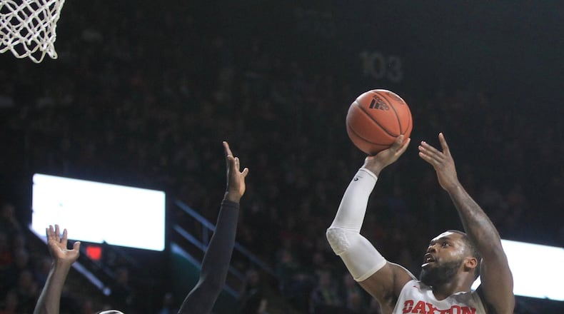 Dayton’s Trey Landers shoots against George Mason on Tuesday, Feb. 25, 2020, at EagleBank Arena in Fairfax, Va. David Jablonski/Staff
