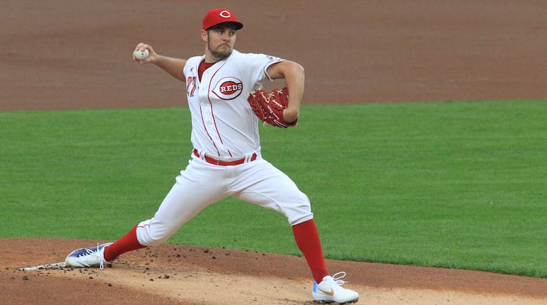 Reds starter Trevor Bauer pitches against the Brewers on Wednesday, Sept. 23, 2020, at Great American Ball Park in Cincinnati. David Jablonski/Staff