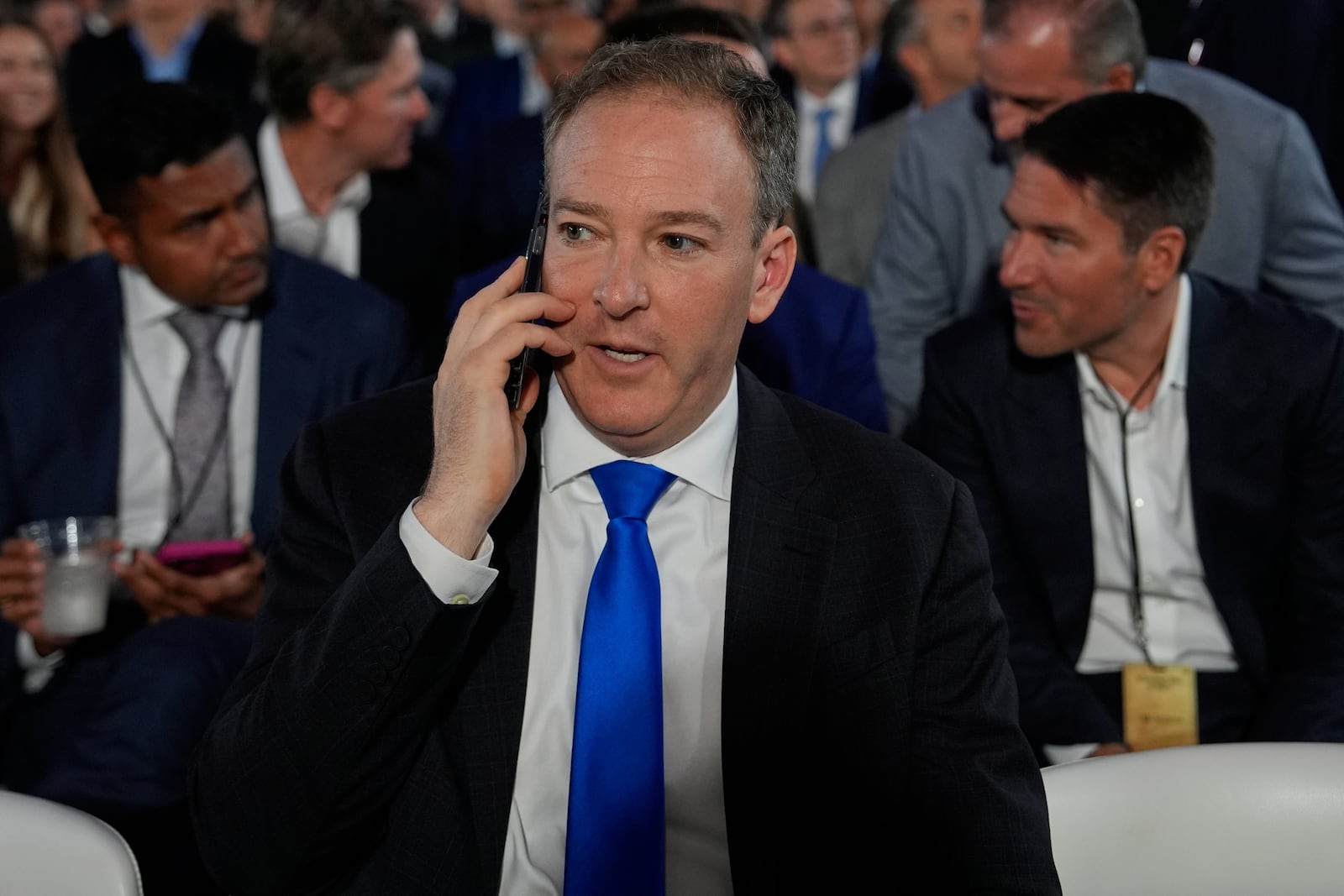 Environmental Protection Agency director Lee Zeldin arrives before President Donald Trump speaks during an AI summit at the Andrew W. Mellon Auditorium, Wednesday, July 23, 2025, in Washington. (AP Photo/Julia Demaree Nikhinson)
