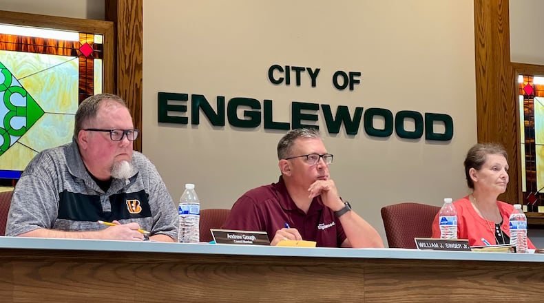 The Englewood Planning Commission and Development Director Bill Singer, center, heard from several residents last week who shared concerns about a proposed subdivision. AIMEE HANCOCK/STAFF