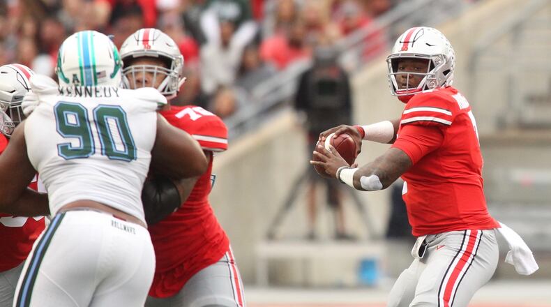Ohio State’s Dwayne Haskins throws a pass against Tulane on Saturday, Sept. 22, 2018, at Ohio Stadium in Columbus. David Jablonski/Staff
