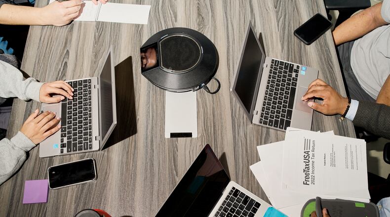 FILE — Students work on the FAFSA form and website in the Bronx, on Jan. 10, 2024. A series of blunders have plunged the most critical stage of the college admissions season into disarray. (Casey Steffens/The New York Times)