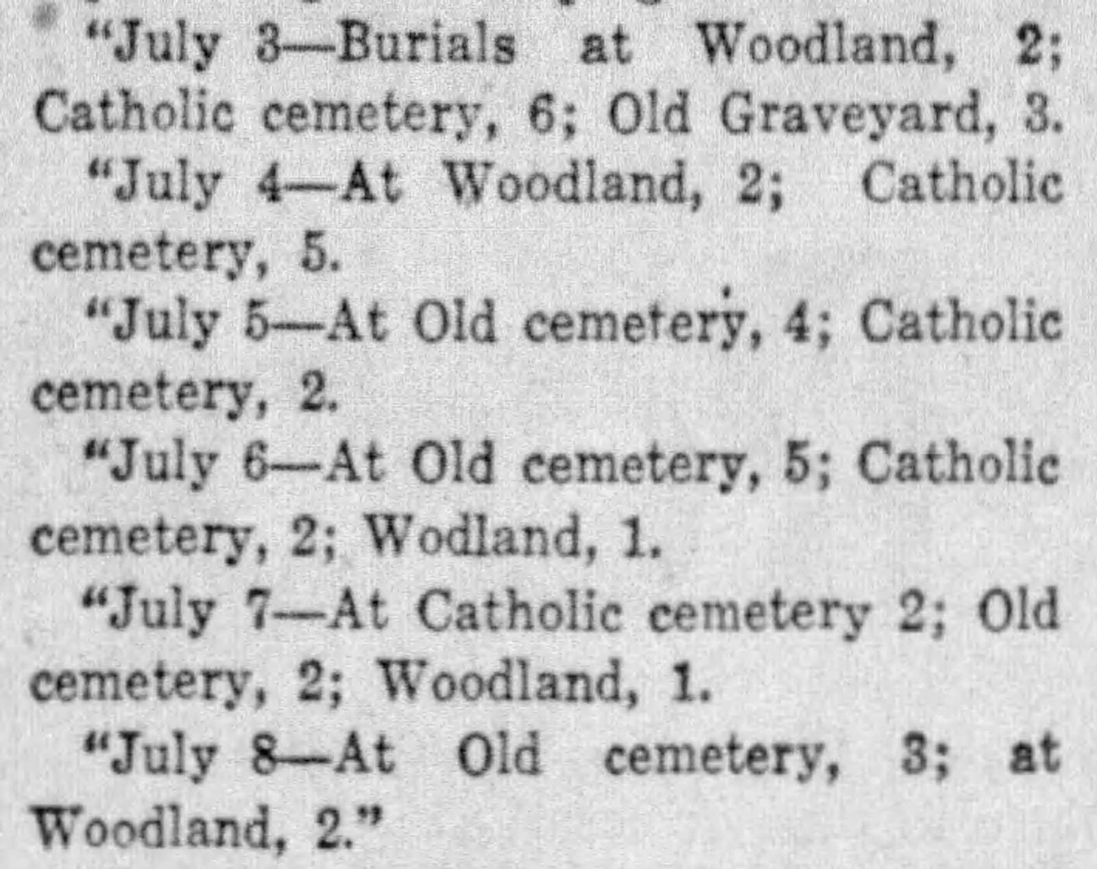 A newspaper list of the dead and their place of interment during the Cholera epidemic of 1849 in Dayton. DAYTON DAILY NEWS ARCHIVES