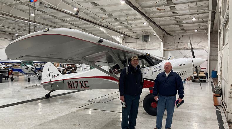 CubCrafters pilot Mark Keneston (left) and Air Force Research Laboratory pilot Dr. Eric Geiselman are pictured next to AFRL LASH Lysander XCub at the Lewis A. Jackson Regional Airport in Greene County, Ohio, on Dec. 21, 2020. The aircraft made a brief stop before traveling on to the AFRL 711th Human Performance Wing’s contracted research flight test organization facility in Maryland, where it will be used to advance the initial “Lysander” personnel recovery flight experiments. U.S. AIR FORCE PHOTO/DR. DARREL G. HOPPER