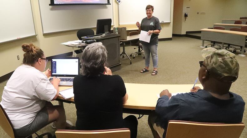 Stephanie Marple teach a class of nursing students Monday, July 11, 2022 at Clark State College. BILL LACKEY/STAFF