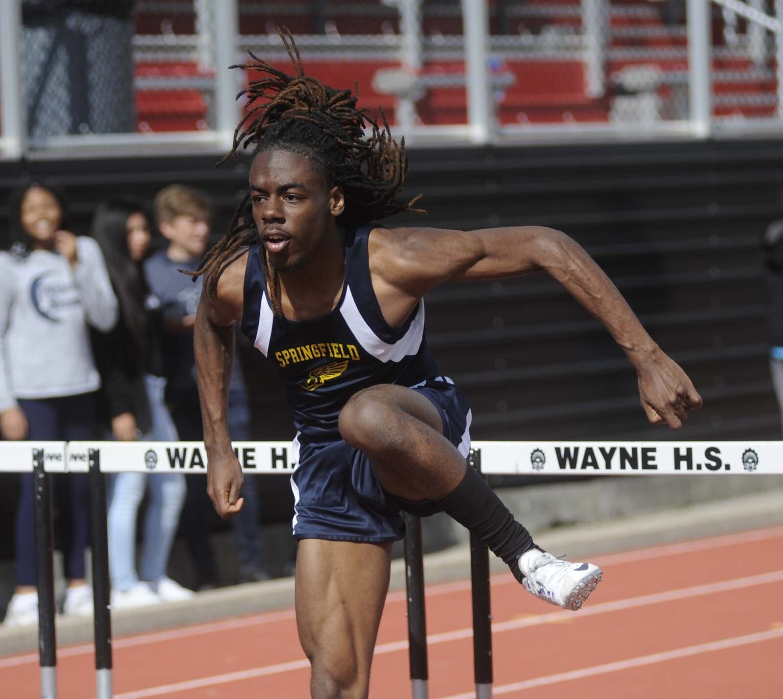 Springfield High School junior Dyier Smith was second in qualifying for the 110-meter high hurdles (15.12) during the Wayne track and field invitational at Huber Heights on Thursday, April 27, 2017. MARC PENDLETON / STAFF
